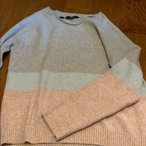 Sweater with baby pink, blue, and gray